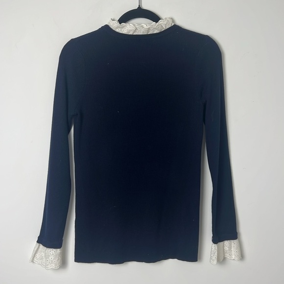 Tuckernuck Navy Rosemary Eyelet Lace Ribbed Crewneck Sweater Feminine Preppy M - Picture 9 of 12